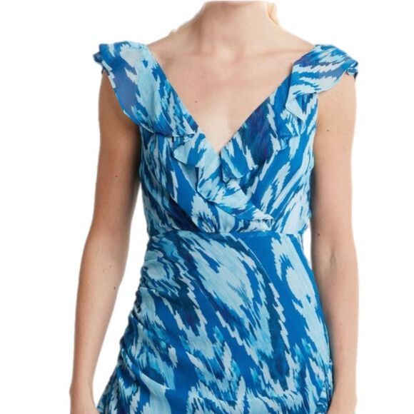 NWT Ramy Brook “Anika” ruffle chiffon maxi dress in blue hues. Size 4 - Picture 4 of 16